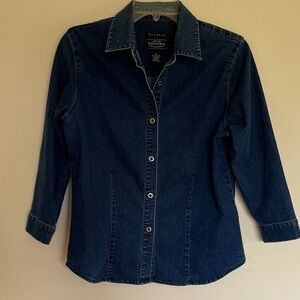 SONOMA Dark Blue Denim Button-Up Shirt M Stretchy
